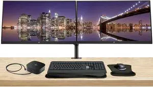 HP P22v G5 22 inch 1920 x 1080 Full HD Edge LED LCD Monitor, 2-Pack Bundle with HDMI, VGA, Stand, MK540 Wireless Keyboard, Mouse, Gel Mouse Pad, and USB-C Dock