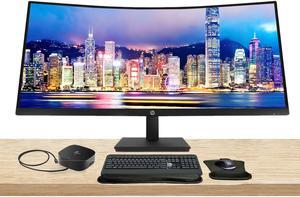 HP P34HC G4 Curved 34 inch 3440 x 1440 2K WQHD LCD Monitor, 2-Pack Bundle with Built-in Speakers, HDMI, USB-C, and DisplayPort, Stand, MK540 Wireless Keyboard, Mouse, Gel Mouse Pad, and USB-C Dock
