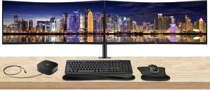 HP P34HC G4 Curved 34 inch 3440 x 1440 2K WQHD LCD Monitor, 2-Pack Bundle with Built-in Speakers, HDMI, USB-C, and DisplayPort, Stand, MK270 Wireless Keyboard and Mouse, Gel Wrist Pad, and USB-C Dock