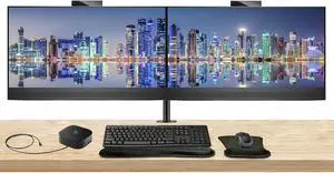 HP EliteDisplay E27m G4 27 inch 2K Quad HD LED-Backlit LCD IPS Conferencing Monitor, 2-Pack Bundle with HP E27q G5, HDMI, USB Hub, DisplayPort, Camera, Built-in Speaker, Stand, MK270 Wireless Keyboard