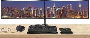 HP P34HC G4 Curved 34 inch 3440 x 1440 2K WQHD LCD Monitor, 2-Pack Bundle with Built-in Speakers, HDMI, USB-C, and DisplayPort, Stand, MK670 Wireless Keyboard and Mouse, Wrist Pad, and USB-C Dock