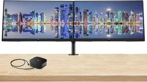 HP P24h G5 24 inch 1920 x 1080 FHD Edge LED LCD Monitor, 2-Pack Bundle with HDMI, VGA, and Display Port, Built-in Speakers, Desk Mount Dual Monitor Stand and HP USB-C Multiport G5 Dock