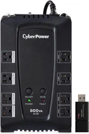 CyberPower CP800AVR UPS System 800VA/450W Backup Battery Power Supply, LED Indicators, 8 x NEMA 5-15R Outlets, AVR, Remote Management, Bundle with 16GB USB Storage