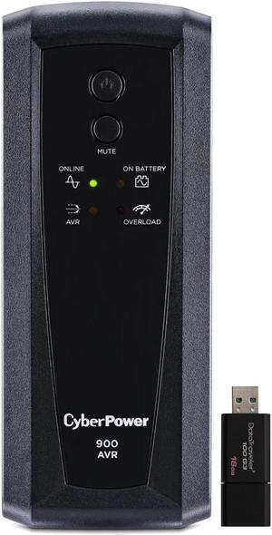 CyberPower CP900AVR Tower UPS System 900VA/560W Backup Battery Power Supply, LED Indicators, 10 x NEMA 5-15R Outlets, AVR, Remote Management, Bundle with 16GB USB Storage