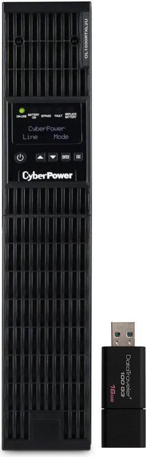 CyberPower OL1500RTXL2U 2U Rack/Tower Smart App Online UPS System 1500VA/1350W Power Supply, Intelligent LCD, 8 x NEMA 5-15R Outlets, AVR, Remote Management, Bundle with 16GB USB Storage