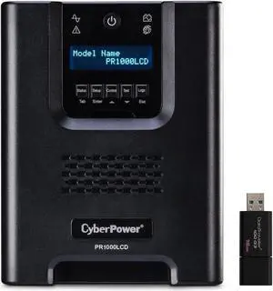 CyberPower PR1000LCD Smart App Sinewave UPS Tower 1000VA/1000W Backup Power Supply, Intelligent LCD, 8 x NEMA 5-15R Outlets, Management Software, AVR Bundle with 16GB USB Storage