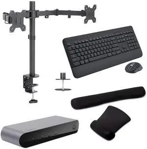 Belkin Connect Pro Thunderbolt 4 90W Dock, Dual 4K Support, HDMI, USB-C, SD Port and USB Hub Bundled With Desk Mount Monitor Stand, MK650 Wireless Keyboard & Mouse, Gel Pad, Mac & Surface Compatible
