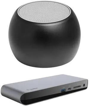 Belkin Thunderbolt 3 Dock Pro 85W Dock, Dual 4K Support, DisplayPort, USB-C, SD Port and USB Hub Bundled With Bluetooth Boost U Speaker with Built-in Mic, 5 Hour Playback, Mac & Surface Compatible