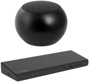 Belkin Universal USB-C 85W Dock, Triple 4K Support, HDMI, USB-C, DisplayPort and USB Hub Bundled with Bluetooth Mini U Speaker with Built-in Mic, 4 Hour Playback