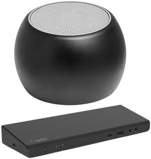 Belkin Universal USB-C 85W Dock, Triple 4K Support, HDMI, USB-C, DisplayPort and USB Hub Bundled With Bluetooth Boost U Speaker with Built-in Mic, 5 Hour Playback