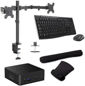 Belkin Connect Universal USB-C 85W Dock, Dual FHD Support, HDMI, and USB Hub Bundled With Desk Mount Dual Monitor Stand, MK270 Wireless Keyboard & Mouse, Gel Mouse & Wrist Pad