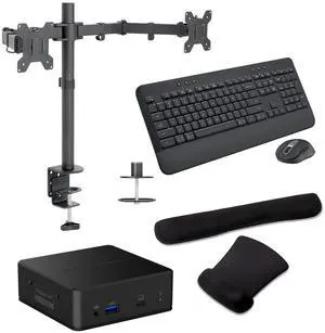 Belkin Connect Universal USB-C 85W Dock, Dual FHD Support, HDMI, and USB Hub Bundled With Desk Mount Dual Monitor Stand, MK650 Wireless Keyboard & Mouse, Gel Mouse & Wrist Pad