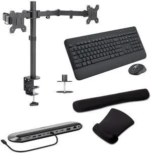 Belkin Universal USB-C 11-in-1 Pro 100W Dock, Triple 4K Support, HDMI, VGA and USB Hub Bundled With Desk Mount Dual Monitor Stand, MK650 Wireless Keyboard & Mouse, Gel Mouse & Wrist Pad