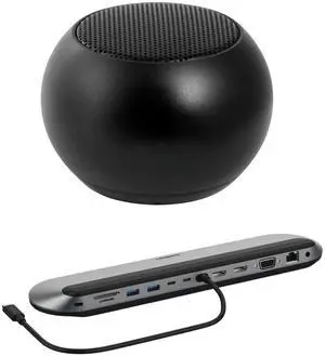 Belkin Universal USB-C 11-in-1 Pro 100W Dock, Triple 4K Support, HDMI, VGA and USB Hub Bundled With Bluetooth Mini U Speaker with Built-in Mic, 4 Hour Playback