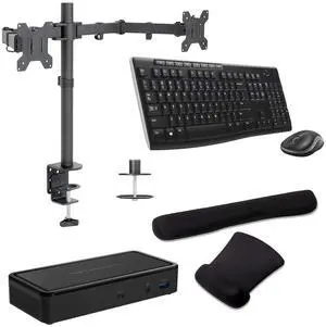 Belkin Thunderbolt 3 Dock Plus 60W, Dual 4K Support, DisplayPort, USB-C and USB Hub Bundled With Desk Mount Monitor Stand, MK270 Wireless Keyboard & Mouse, Gel Pad, Mac & Surface Compatible