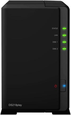Synology DiskStation DS218play Mini Desktop NAS Server, Realtek RTD1296 Quad-Core, 1GB DDR4 Synology RAM, 2TB SSD, Synology DSM Software