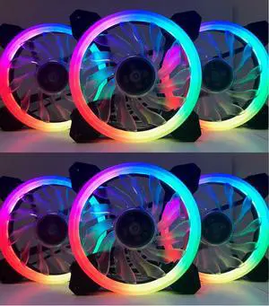 EPOWER DAZZLE 120mm Quiet ARGB DUAL LED RING Fan (6-Pack) with 10 Port Fan Hub and RF Remote EPOWER DAZZLE 120mm Quiet ARGB DUAL LED RING Fan (6-Pack) with 10 Port Fan Hub and RF Remote