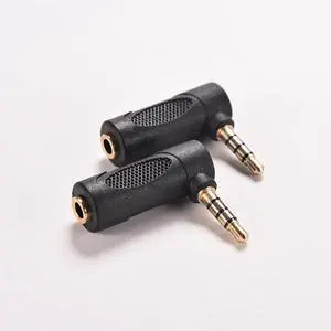 1/8" 3.5mm 90 Degree 3 Pole Right Angle Female To Male 4 Pole Audio Stereo Plug L Shape AUX Headphone Jack Adapter Converter 1PC
