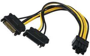 2pcs Dual 15Pin SATA Male To PCIe 8Pin(6+2) Male Video Card Splitter Adapter Power Supply Cable
