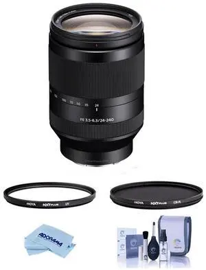 Sony FE 24-240mm f/3.5-6.3 OSS Lens for Sony E, Bundle with Hoya NXT Plus 72mm UV+CPL Filter Kit, Cleaning Kit, Cleaning Cloth