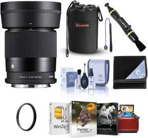 Sigma 30mm f/1.4 DC DN Contemporary Lens for L Mount, Bundle with 52mm UV Filter, Lens Pouch, Lens Cleaner, Cleaning Kit, Mac Software Kit, Lens Cap Tether, Wrap