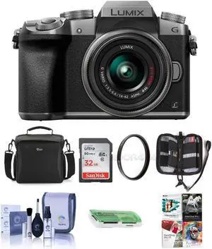 Panasonic Lumix DMC-G7 Mirrorless Camera w/14-42mm Lens Silver w/Free Acc Bund