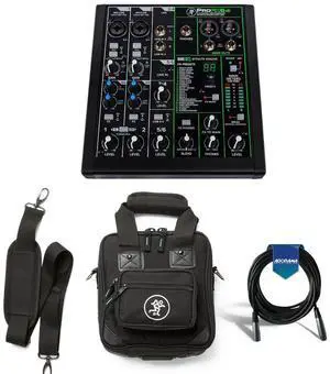 Mackie ProFXv3 6-Channel Professional Effects Mixer with USB + Software Bundle - Bundle With Mackie Carry Bag for ProFX6v3 Mixer, 20' Heavy Duty 7mm Rubber XLR Microphone Cable