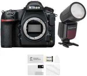 Nikon D850 DSLR Camera - With Flashpoint Zoom Li-on X R2 TTL On-Camera Round Flash Speedlight For Nikon , Screen Protector