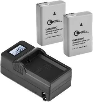 Green Extreme 2 Pack EN-EL14A and Compact Smart Charger (7.4V 1100mAh)