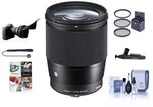 Sigma 16mm f/1.4 DC DN Contemporary Lens for Sony E, Bundle with ProOptic 67mm Filter Kit, Cleaning Kit, Lens Cap Tether, Flex Lens Shade, PC Software Kit, Lens Cleaner