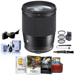 Sigma 16mm f/1.4 DC DN Contemporary Lens for Canon EF-M, Bundle with ProOptic 67mm Filter Kit, Cleaning Kit, Cap Keeper, Flex Lens Shade, Lens Cleaner, Mac Software Kit