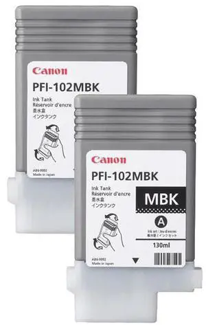 Canon 2x PFI-102MBK Pigment Matte Black Ink Tank for the imagePROGRAF iPF500/600/700 Inkjet Printers, 130 ml.