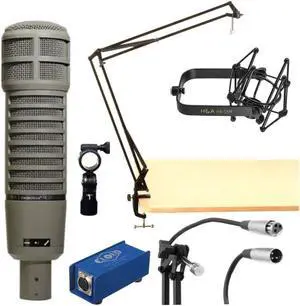 Electro-Voice RE20 Variable-D Dynamic Cardioid Mic - H&A Shock Mount, Cloud Cloudlifter CL-1 Activator, Broadcast Arm with XLR Cable