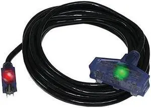Milspec 50' Pro Glo SJTW Triple Tap 12/3 AWG Extension Cord with CGM, Black