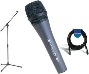 Sennheiser e 835 Wired Cardioid Handheld Dynamic Lead Vocal Stage Microphone with Clip - Bundle With Samson MK10 Lightweight Boom Mic Stand, 20' 6mm Rubber XLR Microphone Cable