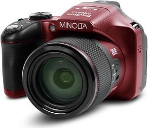 Minolta Pro Shot 20 Mega Pixel HD Digital Camera with 67x Optical Zoom, Full 1080p HD Video & 16GB SD Card (Red)