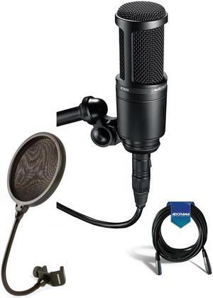 Audio-Technica AT2020 Side-Address Cardioid Mic W/ H&A Pop Filter/ 25' Cable