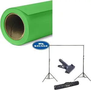 Savage Widetone Seamless Background Paper 86" x 36' Tech Green #46 W/10' Support