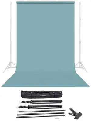 Savage Widetone Seamless Background Paper, 86" wide x 36' Sky Blue, #2 - Bundle With Flashpoint 10' Background Support System Air Cushioned, Flashpoint Clip Clamp with 2" Jaw