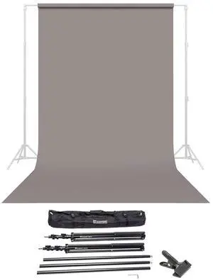 Savage Widetone Seamless Background Paper, 86" wide x 36' Storm Gray - Bundle With Flashpoint 10' Background Support System Air Cushioned, Flashpoint Clip Clamp with 2" Jaw