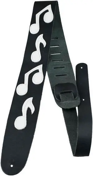 Perri's Leathers P25MN 2.5" Wide Leather Guitar Strap, Black/White Musical Notes