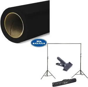 Savage Widetone Seamless Background Paper 86"wide x36' Black #20 W/10' Support