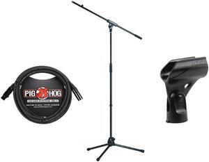K&M 21070 Microphone Stand, Boom Arm, Mic Stand Adapter, 8" XLR Cable, Black