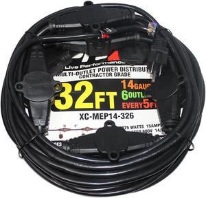 ProX XC-MEP14-326 32' 110V Male to 6 Socket 110V Female Power Cord, Black