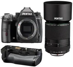 Pentax K-3 Mark III DSLR Camera, Black with 55-300mm Lens with Battery Grip