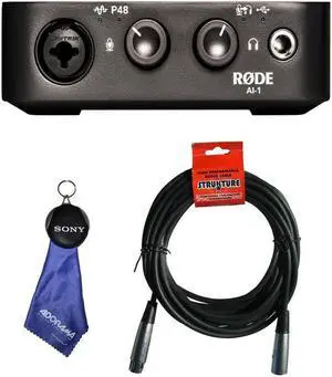 Rode AI-1 Studio-Quality USB Audio Interface - With 6' 6mm Rubber XLR Microphone Cable, Fiber Optic Cleaning Cloth