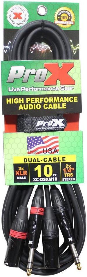 ProX XC-DSXM10 10' Dual 1/4" TRS-M to Dual XLR3-M Balanced Audio Cable