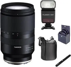 Tamron 17-70mm f/2.8 Di III-A VC RXD Lens for Sony E, Bundle with Flashpoint Zoom-Mini TTL R2 Flash, 67mm Filter Kit, Lens Cleaner, Lens Pouch