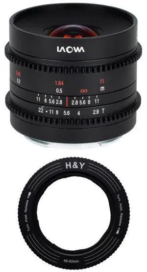 Venus Laowa 9mm T2.9 Zero-D Cine Lens for Fuji X with H&Y RevoRing 46-62mm Variable Adapter