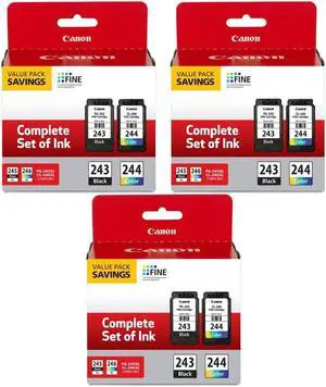 Canon 3 Pack Ink Package w/PG-243 Black, CL-244 Color Ink Cartridge #1287C006 3